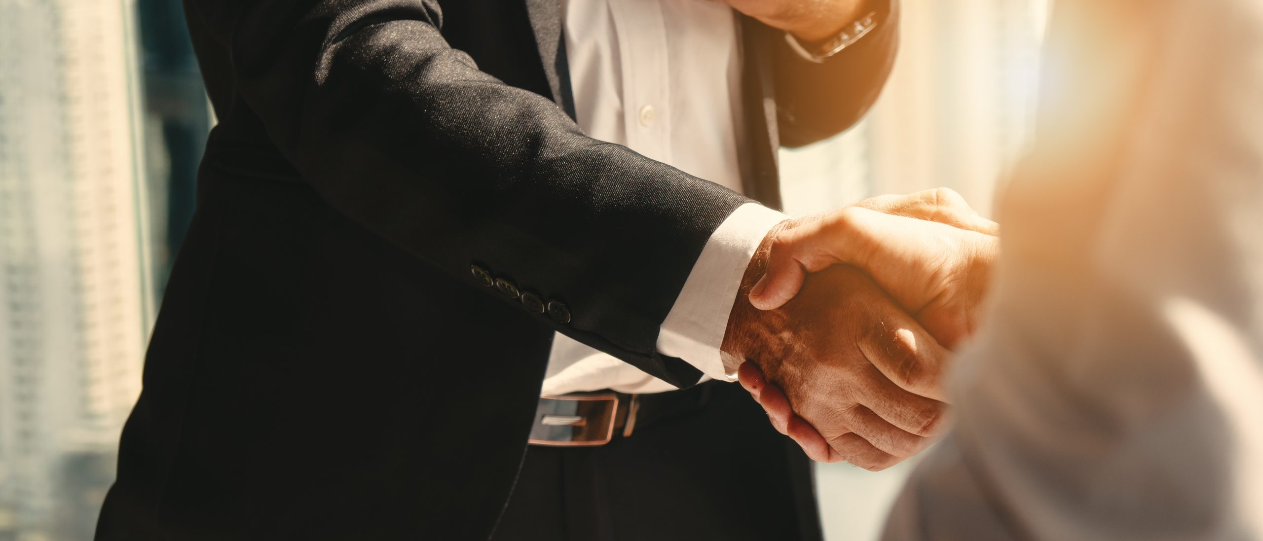 startup founders celebrating their successful insurance plan selection with a handshake